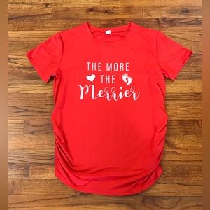The Belly Bundle SS Red Crewneck Maternity Blouse Merrier Heart Baby Footprints